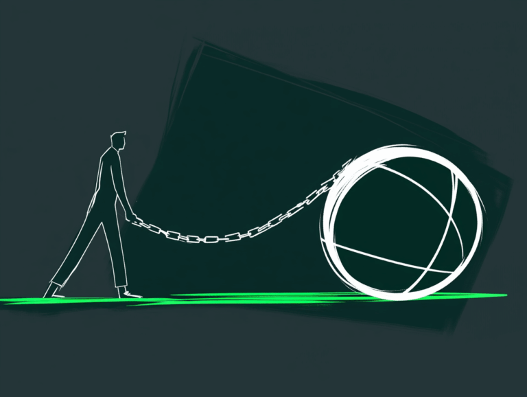 Man pulling a ball and chain